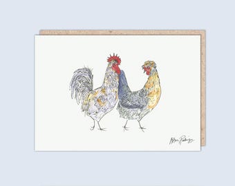 Grußkarte Huhn, 'Cream And Cotswold Legbars' von Arthurboden