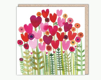 Floral Heart Garden Card, Watercolour Illustration