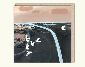 Artist's Greeting Card, 'Dusk in Alnmouth' by Janine Burrows, PaperBird. Northumberland.
