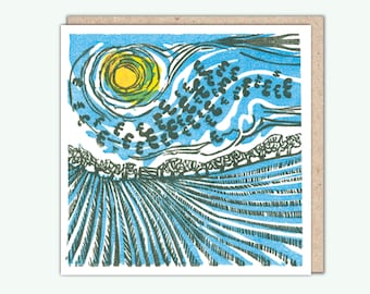 Greeting card, 'Lapwings And Winter Stubble' by Cat Moore