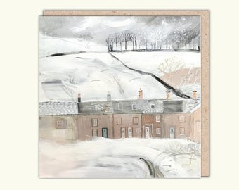 Artist's Greeting Card, 'Settle in the Snow' by Janine Burrows, PaperBird. North Yorkshire.