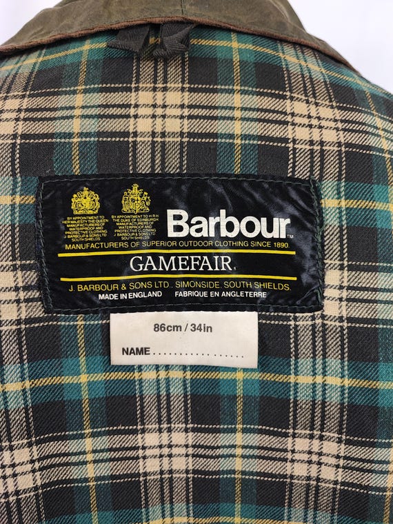 RARE Barbour Gamefair Green C34/86 Cm Two Crests Green Wax