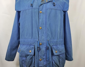 Barbour Waxed Parka Blue XLarge - Man Waxed Navy jacket with hood size Xlarge