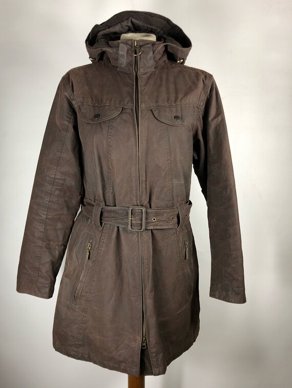 Brown waxed Barbour jacket with Unisex UK14 belt -
