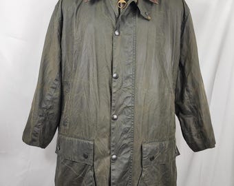Barbour Men's Border Vintage Green Waxed Cotton C44/112 cm Man Green Border Coat Size XL