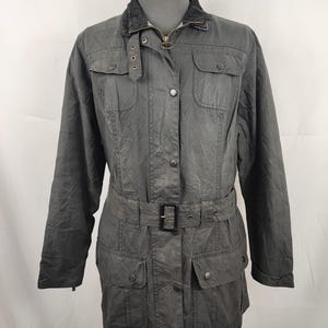 Barbour Unisex jacket with black belt utility mac UK16 size 46 - Black Waxed Utility Mac Jacket UK16
