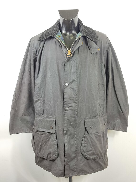 Barbour Border Black Waxed Cotton C42 107 Cm Black Border Wax Vintage Coat Size Large Etsy Canada