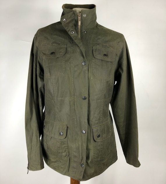 Flyweight Wax jacket UK 12 Short Olive Green Barbo
