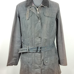 Barbour Unisex jacket with black belt utility mac UK16 size 46 - Black Waxed Utility Mac Jacket UK16