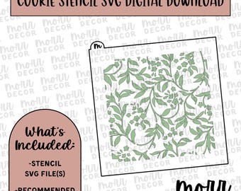 Vines Cookie Stencil DIGITAL DOWNLOAD | Leaf Pattern Cookie Stencil Digital Download | Stencil SVG File