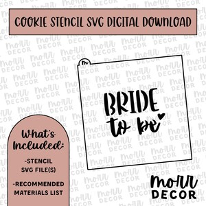 Bride to Be Wedding Cookie Stencil DIGITAL DOWNLOAD | Bridal Shower Cookie Stencil Digital Download | Wedding Stencil