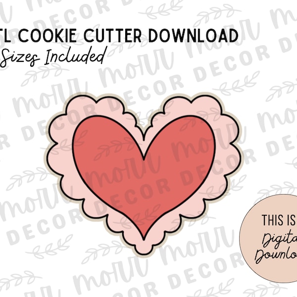 Ausgebogtes Herz Cookie Cutter Digitaler Download | Valentinstag STL Datei Download | Valentinstag Cutter Datei Download