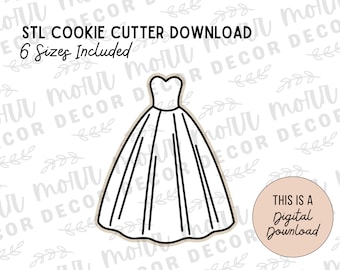Wedding Dress 2 Cookie Cutter Digital Download | Wedding STL File Download | Bridal Shower Cutter File Download
