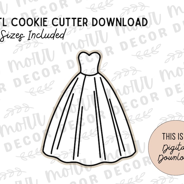 Wedding Dress 2 Cookie Cutter Digital Download | Wedding STL File Download | Bridal Shower Cutter File Download