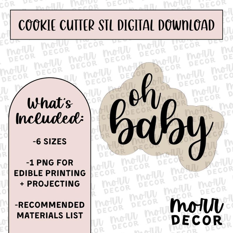 Oh Baby Cookie Cutter Digital Download | Baby Shower STL File Download | Baby Cookie Cutter File Download image 1
