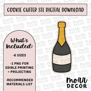 Champagne Bottle Cookie Cutter Digital Download | Wedding STL File Download | Bridal Shower Cutter File Download