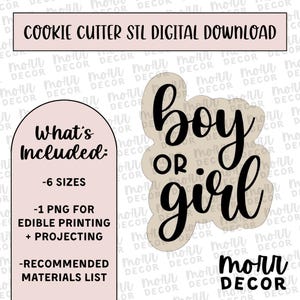 Digitale download voor koekjesuitsteker voor jongen of meisje | STL-bestand babyshower downloaden | Gender Reveal Cookie Cutter-bestand downloaden afbeelding 1