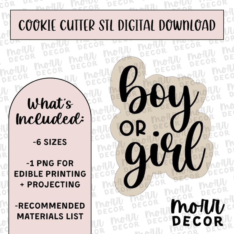 Digitale download voor koekjesuitsteker voor jongen of meisje | STL-bestand babyshower downloaden | Gender Reveal Cookie Cutter-bestand downloaden afbeelding 1