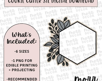 Floral Hexagon Plaque 3 Cookie Cutter Digital Download | Wedding STL File Download | Bridal Shower Cutter File Download