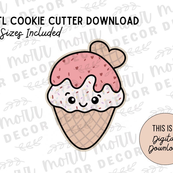 Ice Cream Cone Cookie Cutter Digital Download | Valentine's Day STL File Download | Holiday Cookie Cutter File Download