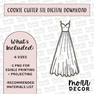 Wedding Dress 5 Cookie Cutter Digital Download | Wedding STL File Download | Bridal Shower Cutter File Download