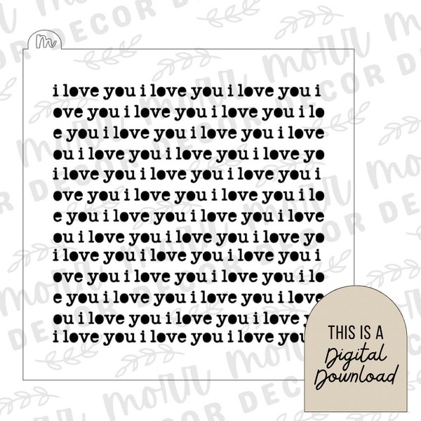 I Love You Typewriter Cookie Stencil DIGITAL DOWNLOAD | Cookie Stencil Digital Download | Stencil SVG File