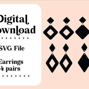 Oorbel SVG bestand, 4 oorbel stijlen, geometrische oorbel bestand voor cricut, glowforge gesneden bestand, SVG bestand voor oorbellen, diamant vorm oorbel bestand voor cricut, glowforge gesneden vijl