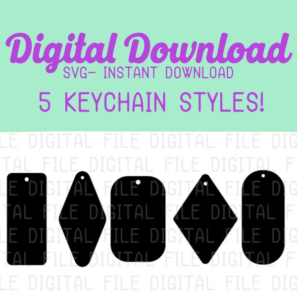 SVG file- keychain cut file for glowforge or cricut, 5 keychain multiple styles cut file