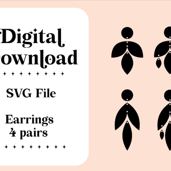 boho earring SVG file, four styles,unique earring cut files for glowforge, svg files for cricut, leather earring svg cut files, SVG download