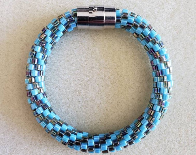 Crocheted Beaded Bracelet: Rainbow Sky