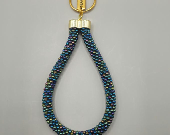 Crocheted Beaded Wristlet: Night Rainbow