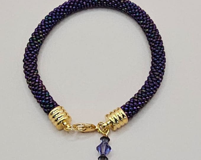 Crocheted Beaded Charm Bracelet: Purple Iris