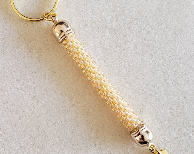 Crocheted Beaded Keychain: Golden Dreams