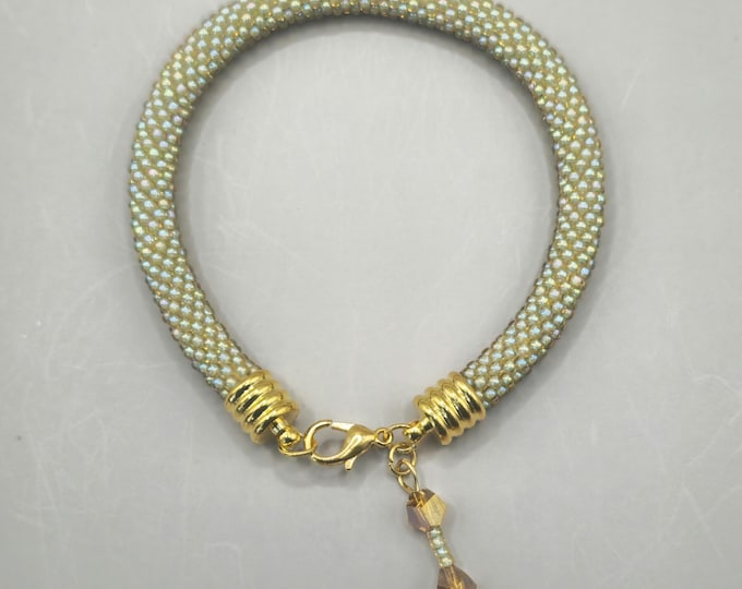 Crocheted Beaded Charm Bracelet: Golden Sage