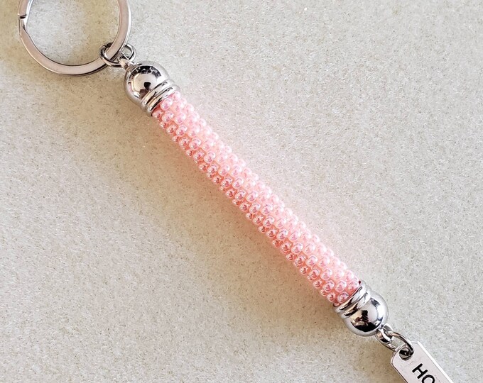 Crocheted Beaded Keychain: Carnation