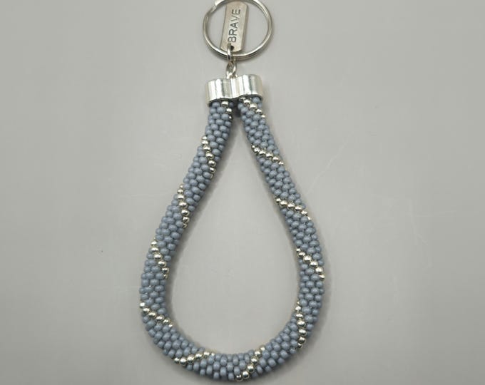 Crocheted Beaded Wristlet: Gusty Gray