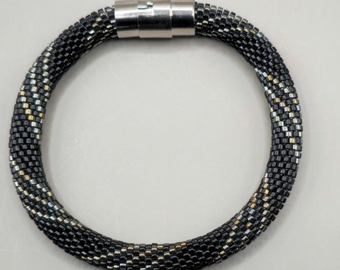 Crocheted Beaded Bracelet: Steel Shadows