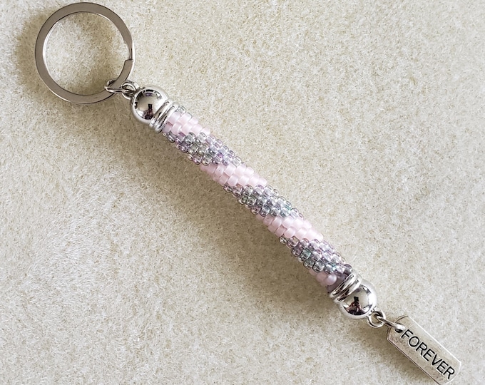 Crocheted Beaded Keychain: Pink Blooms