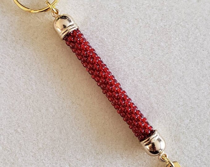 Crocheted Beaded Keychain: Brilliant Ruby
