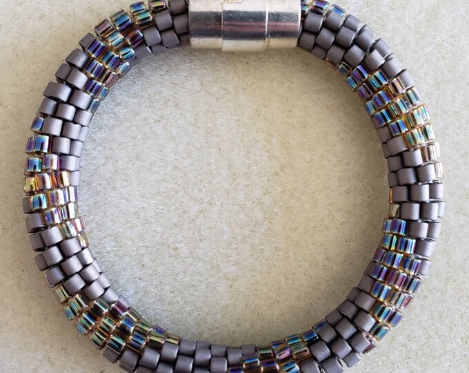 Crocheted Beaded Bracelet: Rainbow Sparkle