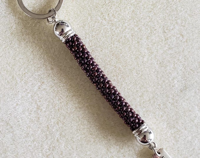 Crocheted Beaded Keychain: Royal Purple