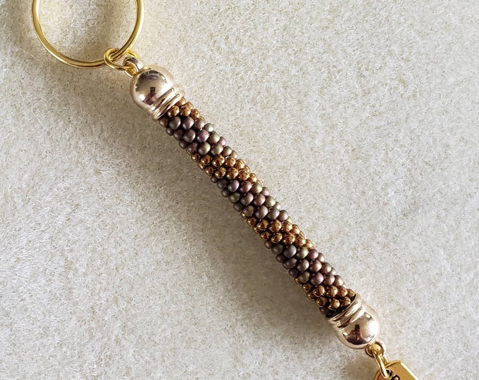 Crocheted Beaded Keychain: Woodland Spice