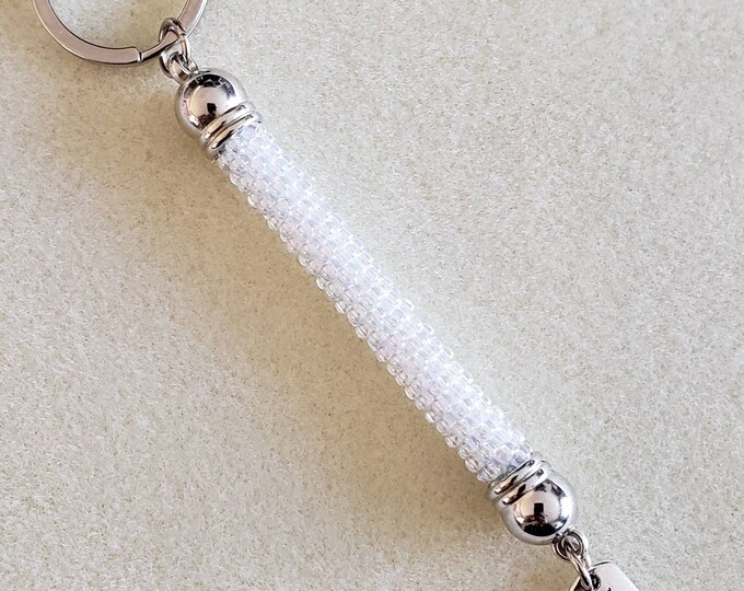 Crocheted Beaded Keychain: Arctic Frost