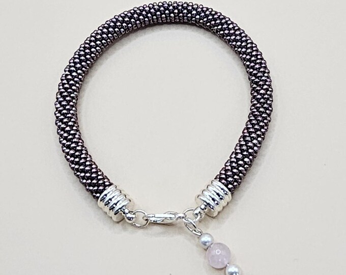 Crocheted Beaded Charm Bracelet: Soft Metallic Plum