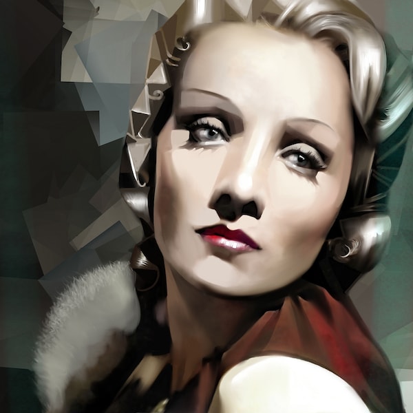 Gemälde von Ira Tsantekidou, „Marlene Dietrich 6“, Kunstdruck vom Künstler übermalt, Limitierte Auflage