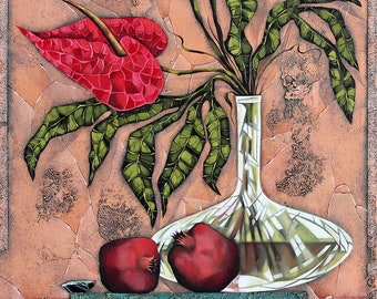 ORIGINAL painting by Ira Tsantekidou, "Still life with Anthurium, 120x80"