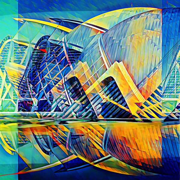 Gemälde von Wlad Safronow, „Calatrava, Valencia 27“, Kunstdruck vom Künstler übermalt, Limitierte Auflage