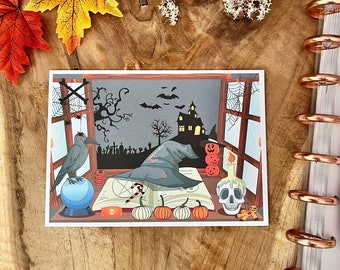POSTCARD Witchy Window *Postcards, Mini Prints, Autumn, Illustrated, Wall Art, Small Gift, Greeting Cards, A6 Postcards,A6 Art Card, Coffee