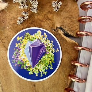 Amethyst Magic Crystal and Flowers Glossy Vinyl Sticker Purple Aesthetic Crystal Sticker Crystal Sticker Magic Crystal Sticker Vinyl Sticker