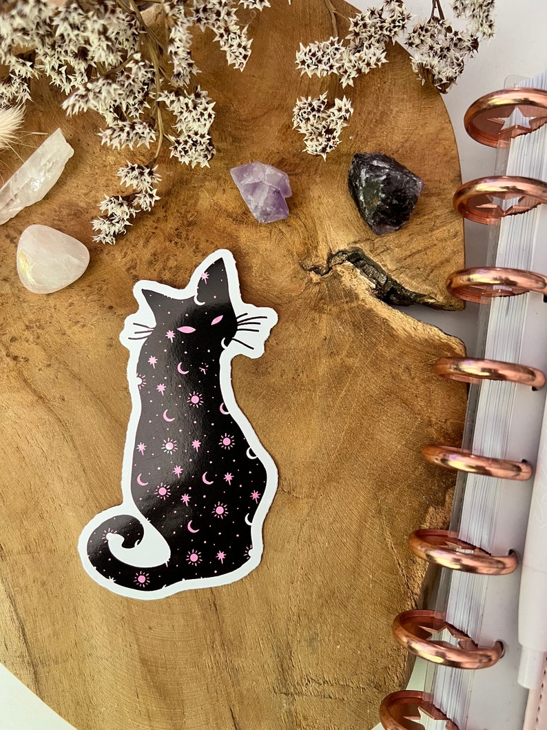 Magic Cat Vinyl Sticker ,Laptop Sticker, Hydro flask Sticker , Journal Sticker, Glossy Sticker, Magical Stickers, Cat Sticker, Cat Magic image 2